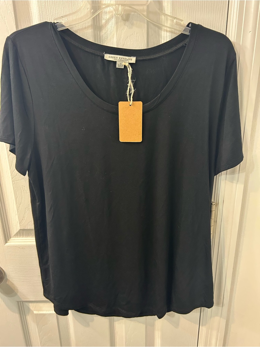 Green Envelope Black Short Sleeve Scoop Neck Tee